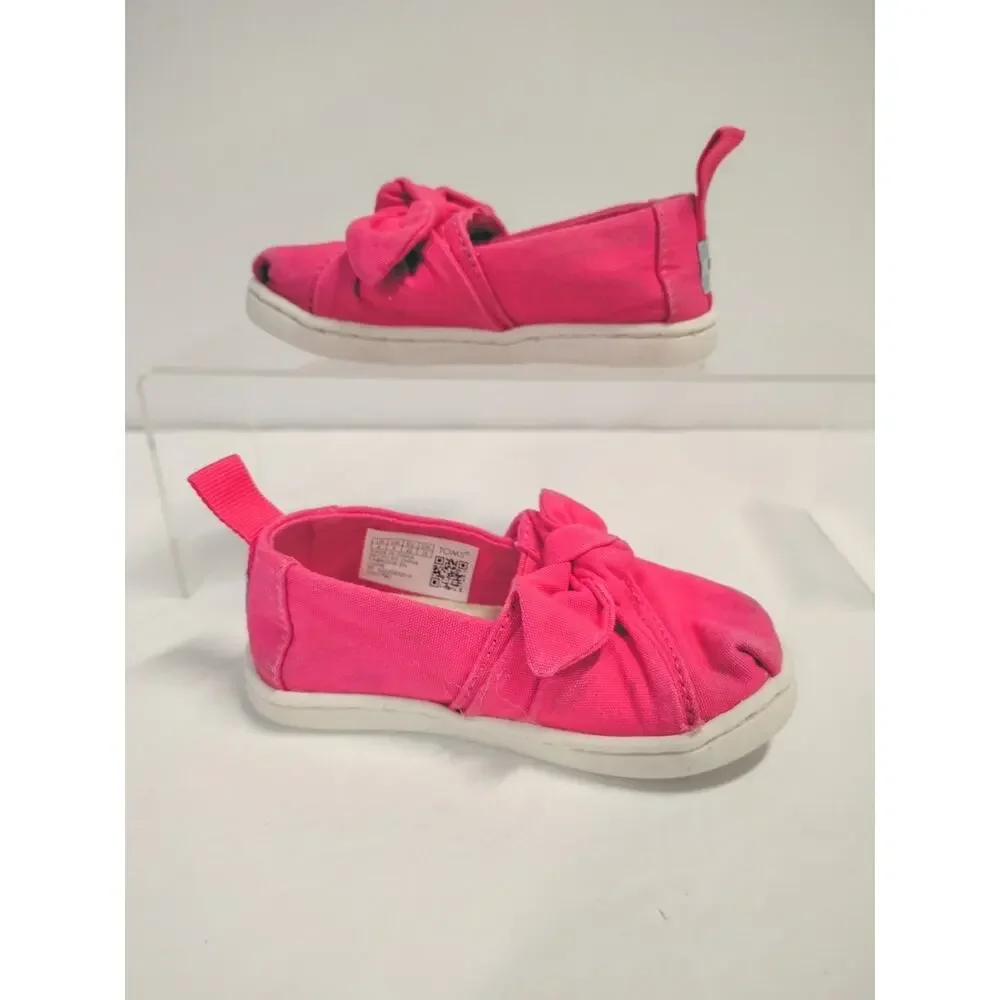 Toms Babies SZ 6 Tiny Alpargata Bow Slip On Shoes Raspberry Pink